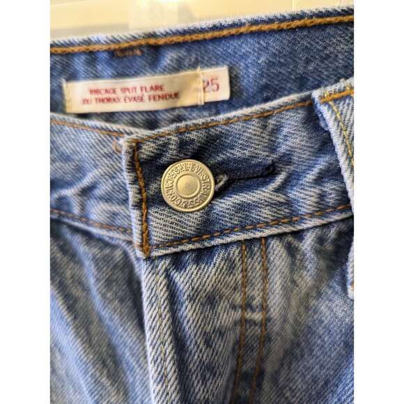 Levi's Ribcage Split Flare Jeans Embroidered Pocket High Waisted Button Fly - 25 - Picture 6 of 10